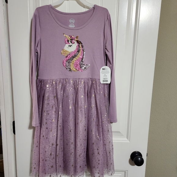NWT Wonder Nation Long Sleeve Tutu dress with Sequined Unicorn Sz 14-16 - Picture 5 of 12
